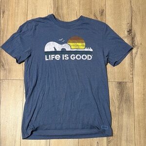 Life Is Good Blue Graphic Tee with Sunset Guitar